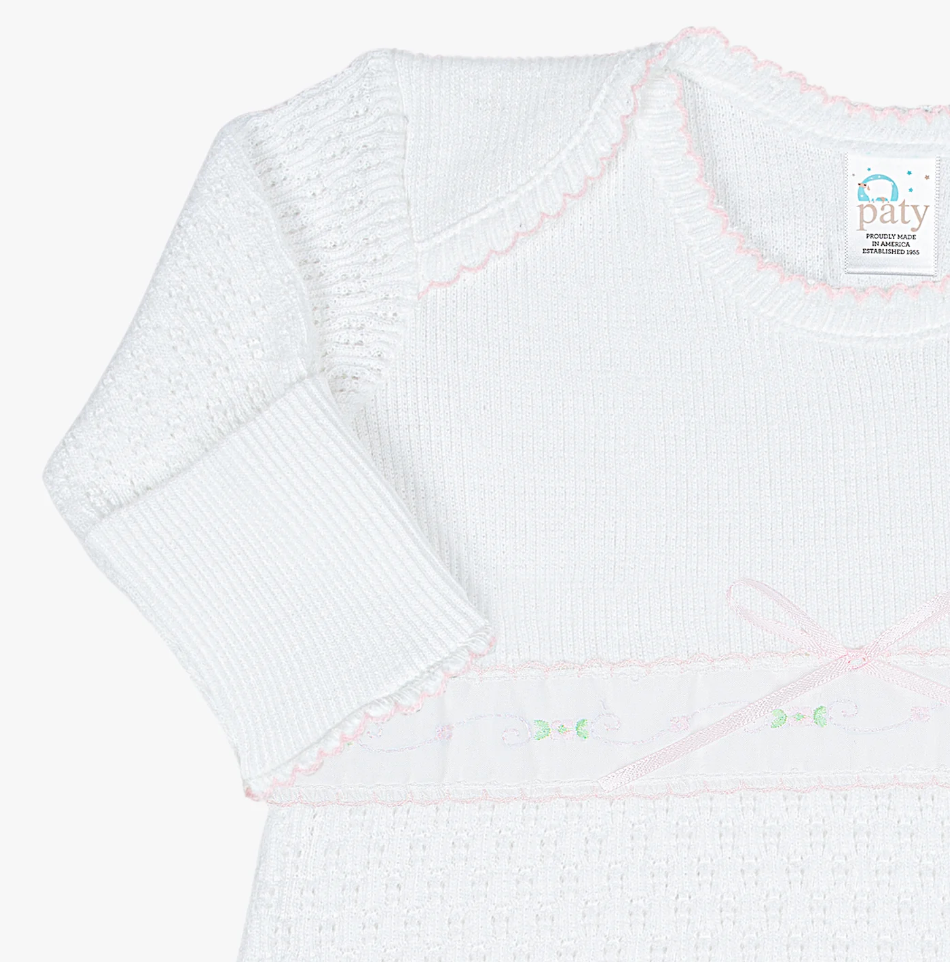 Paty Knit Overlap Shoulder Gown with Swiss Floral