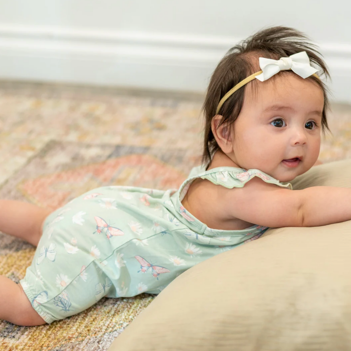 Mint Butterfly Daisy Bamboo Flutter Sleeve Romper