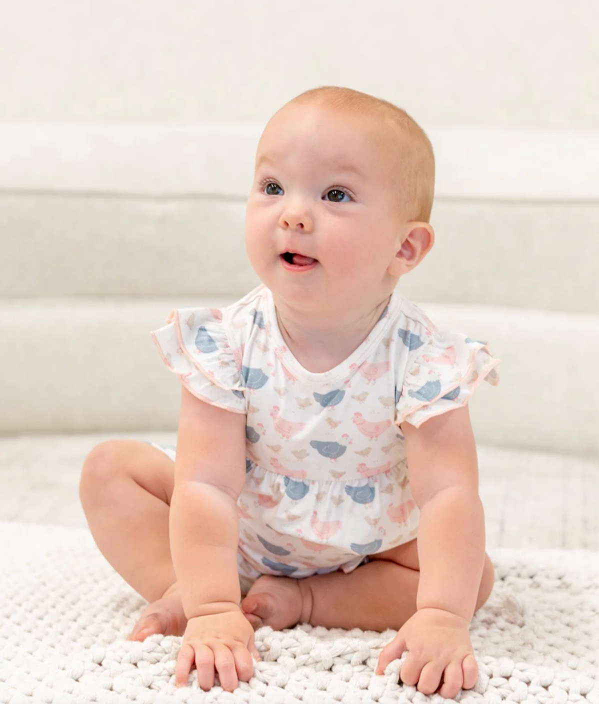 Pink Farm Hens Bamboo Ruffle Romper