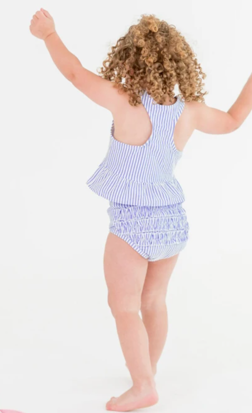 Periwinkle Blue Seersucker Peplum Tankini