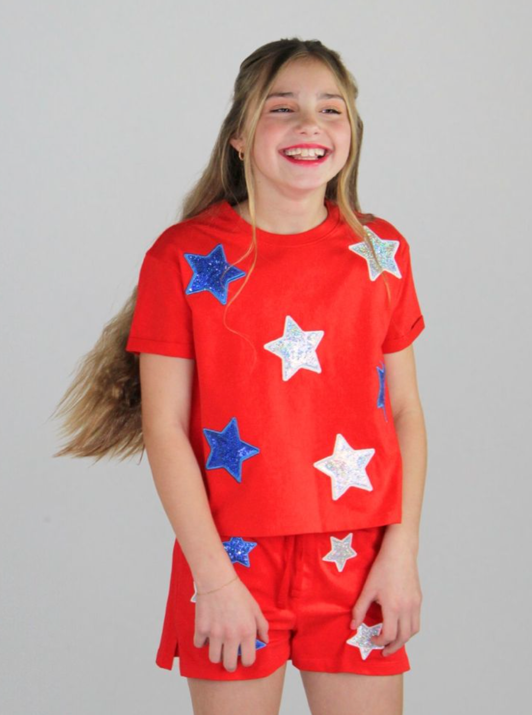 White and Blue Sequins Stars Short