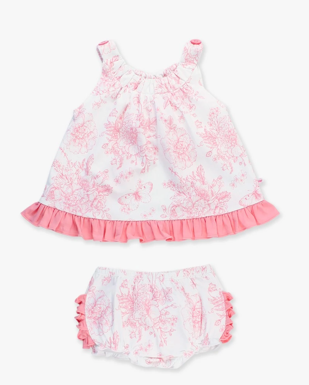Bubblegum Pink Butterfly Garden Toile Knit Swing Top and Bloomer Set