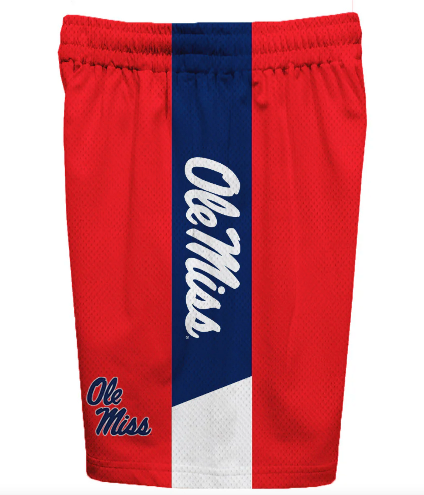 Ole Miss Rebels Game Day Navy Stripes Boys Solid Red Athletic Mesh Short