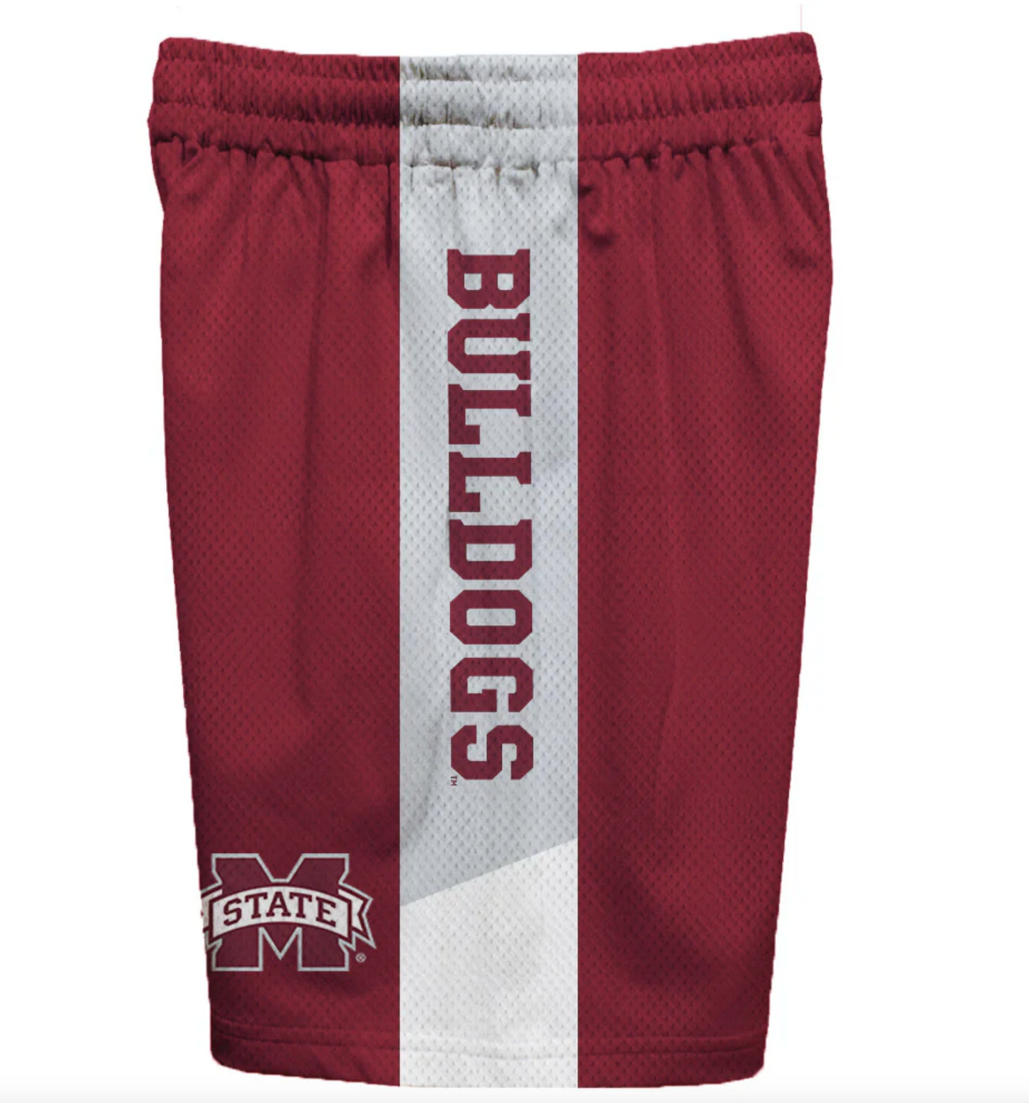 Mississippi State Bulldogs Game Day Grey Stripes Boys Solid Maroon Athletic Mesh Short