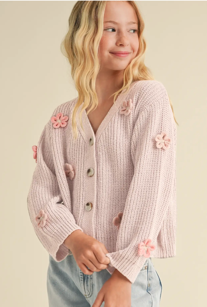 Heart & Arrow Cardigan w/3D Flower Crochet