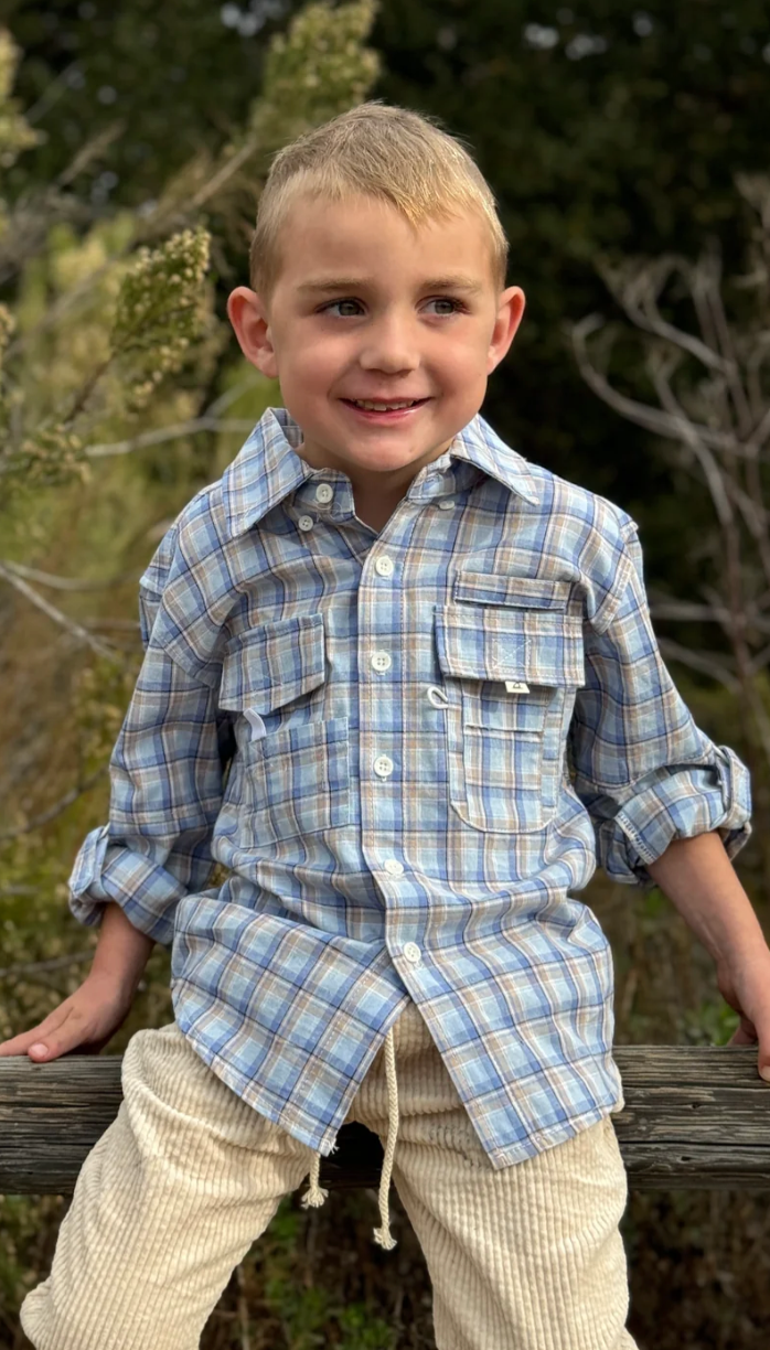 Me & Henry Sawyer Blue Sky Plaid Fishing Shirt