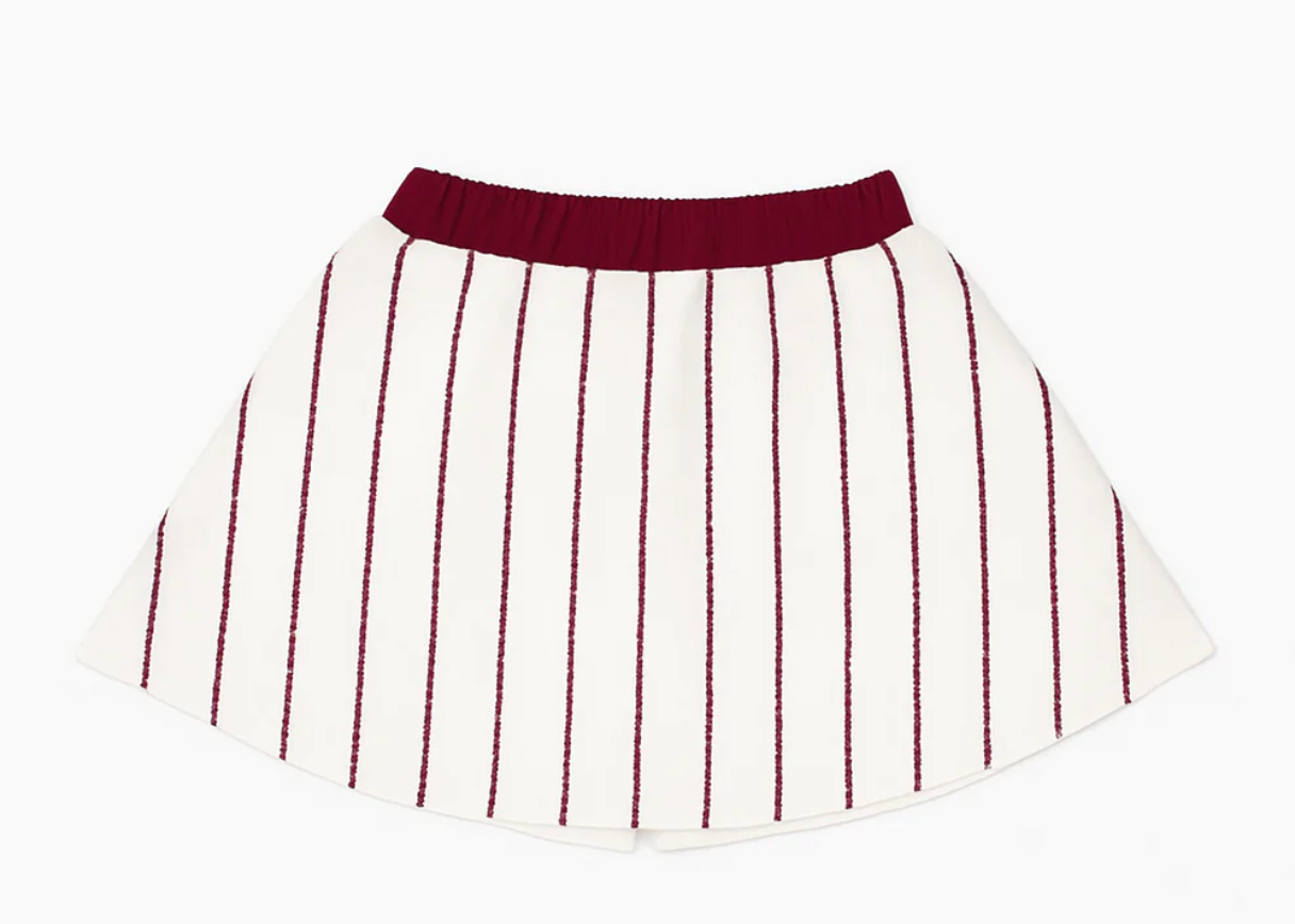 Belle Cher Baseball Maroon Striped Sequin Skort Set