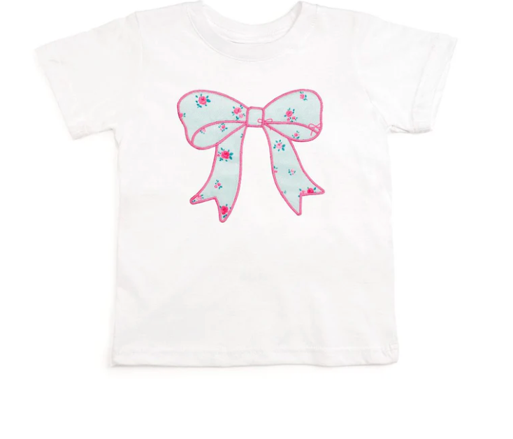 Sweet Wink Sky Blue Floral Bow Patch SS Tee