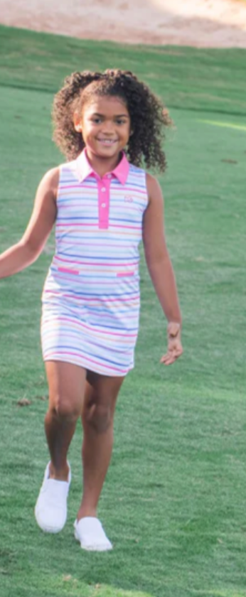 Prodoh Girls' Sleeveless Pro Performance Polo Dress Sunset Stripe