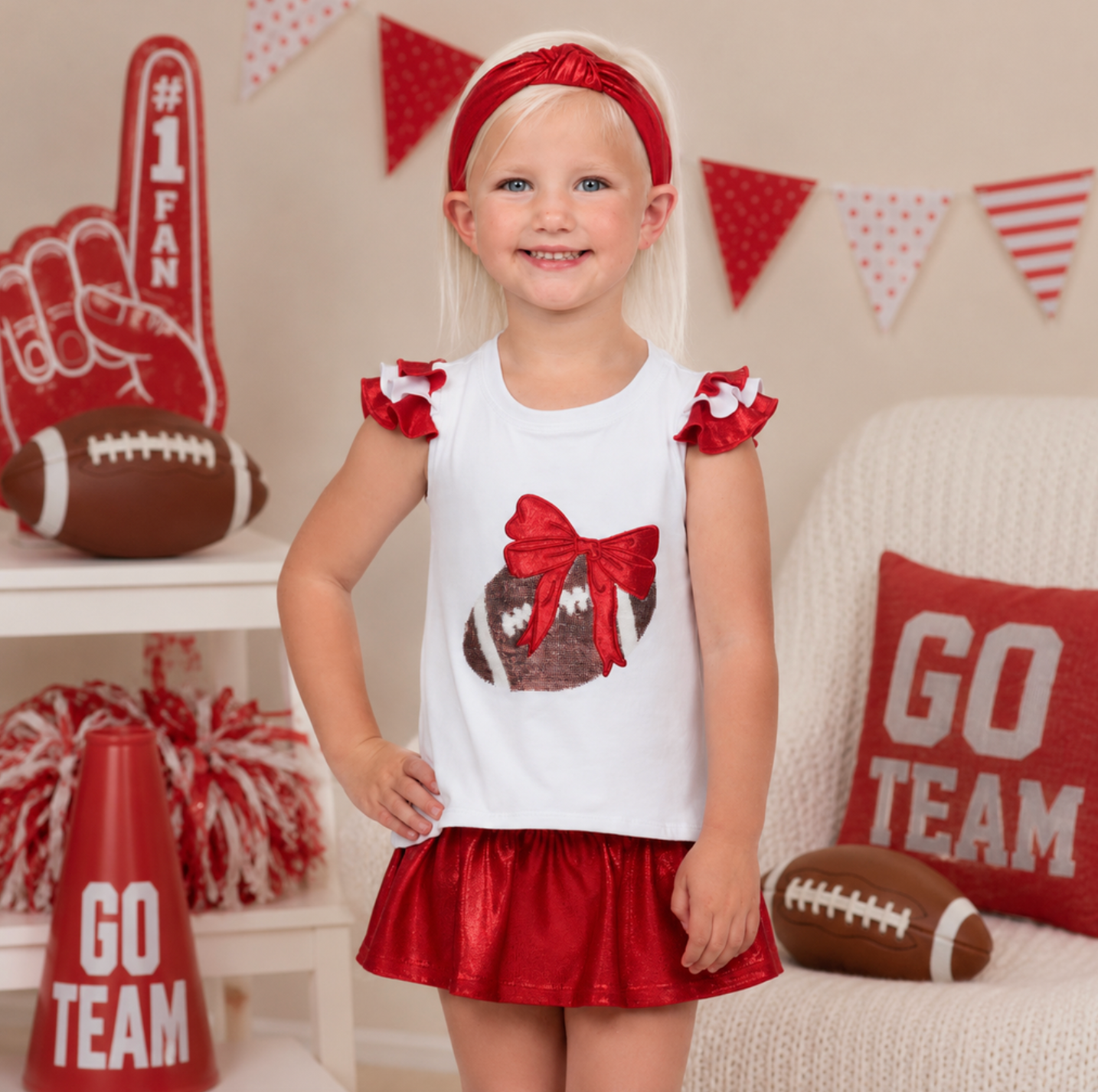 Azarhia Sequin Football Ruffle Sleeve - Red