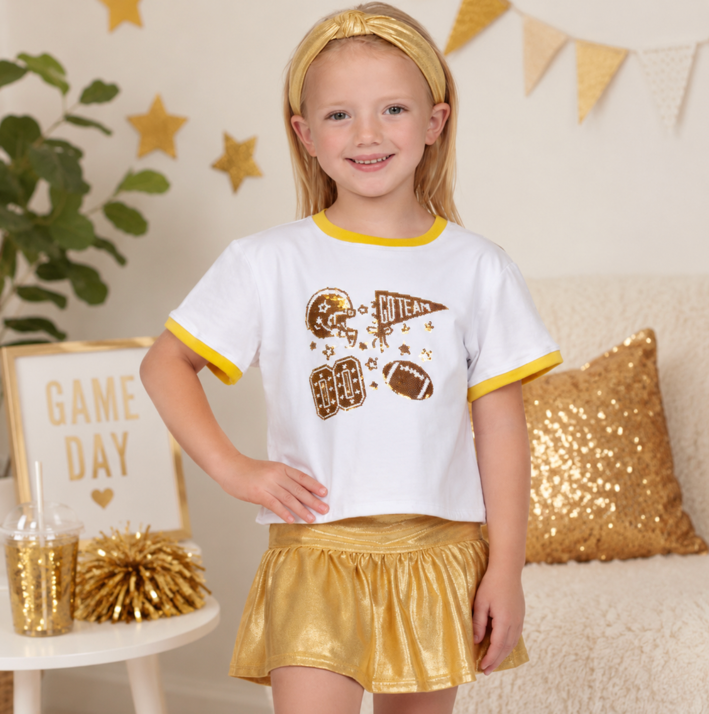 Azarhia Sequin Football Elements Tee - Gold