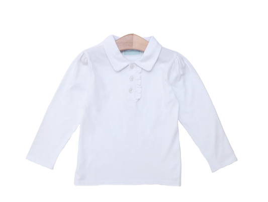 Trotter Street Kids Ruffle LS Polo White