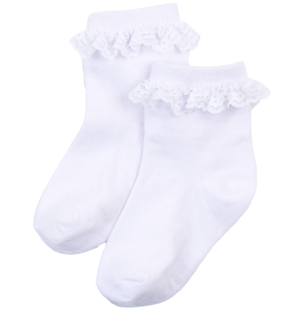 RuffleButts White 3-Pk Ruffle Ankle Sock