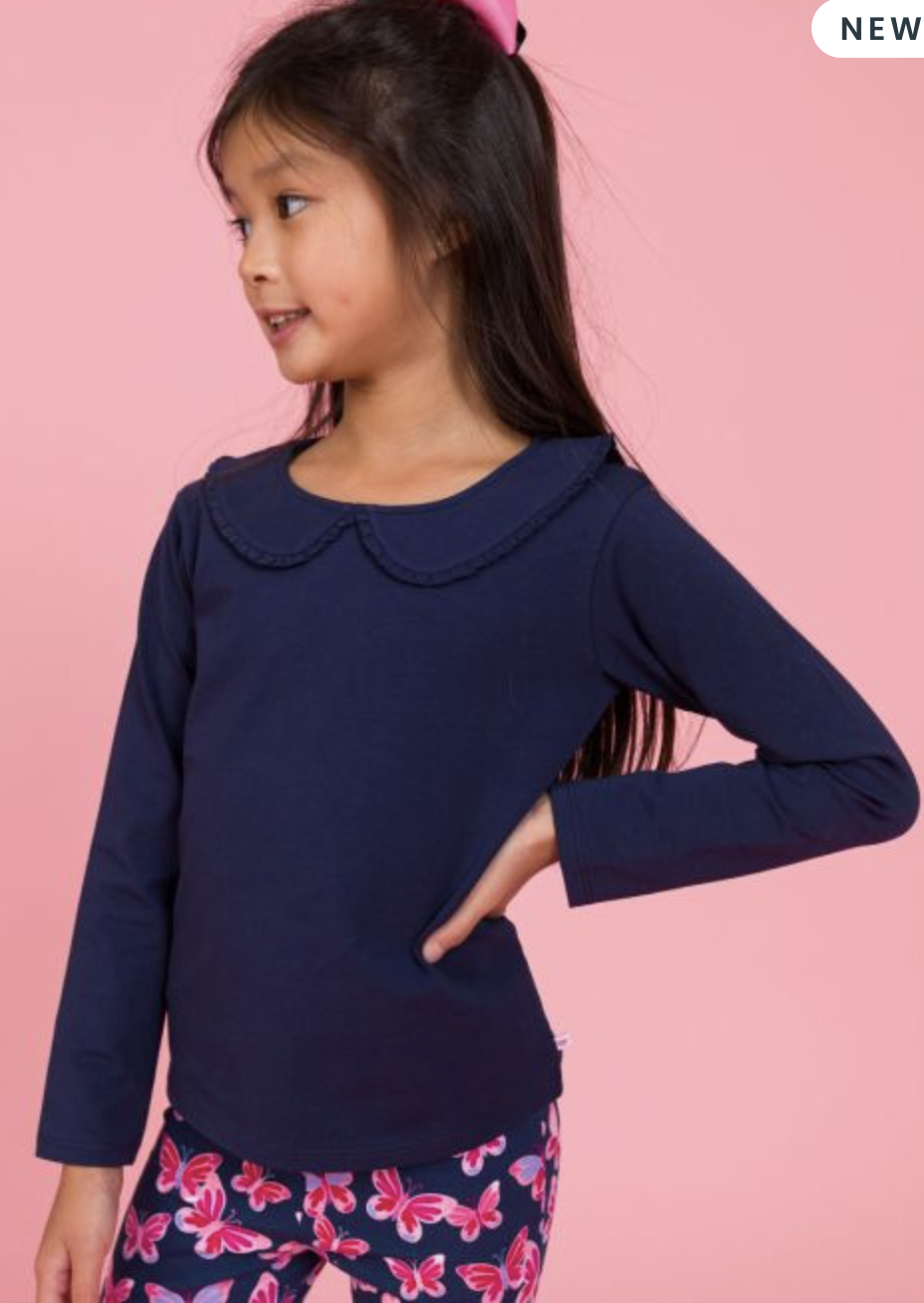 RuffleButts Dark Navy L/S Peter Pan Tee