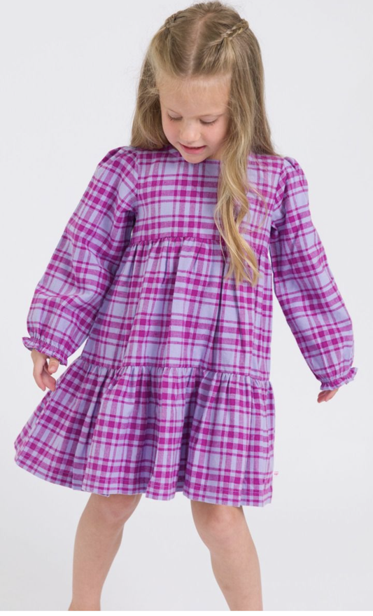 RuffleButts Harper Plaid L/S Tiered Twirl Dress