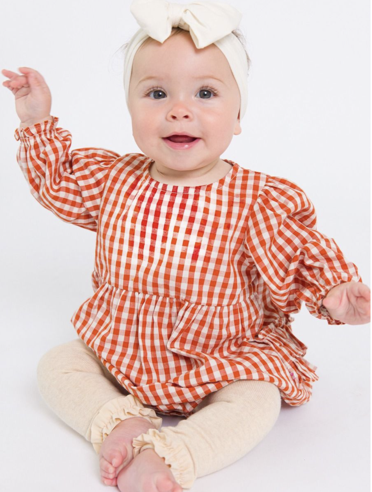 RuffleButts Classic Rust Gingham L/S Bubble