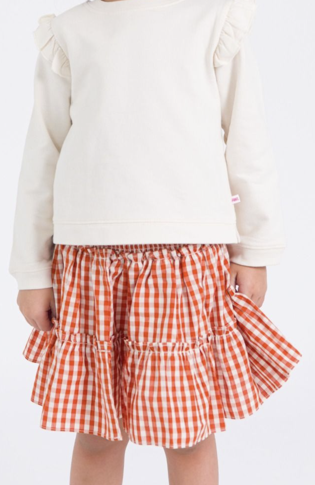 RuffleButts Classic Rust Gingham Smocked Twirl Skirt