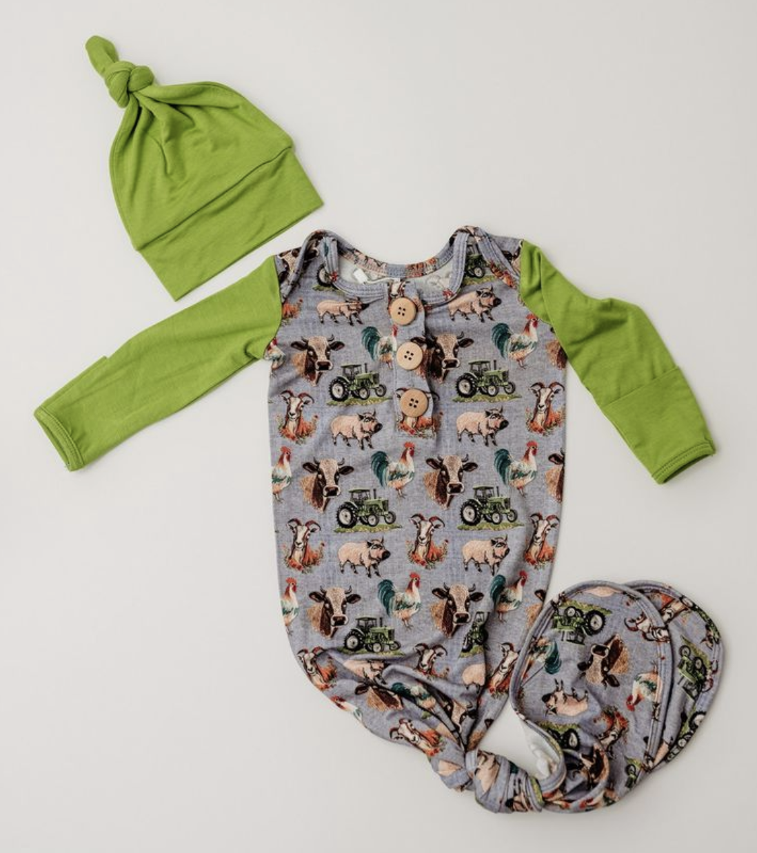 RR Down on the Farm Knot Gown & Hat - NB
