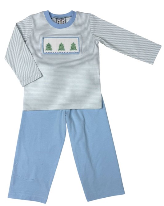 Three Sisters Christmas Tree Smocked Pant Set