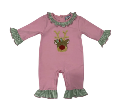 Three Sisters Reindeer Applique Romper - Girls