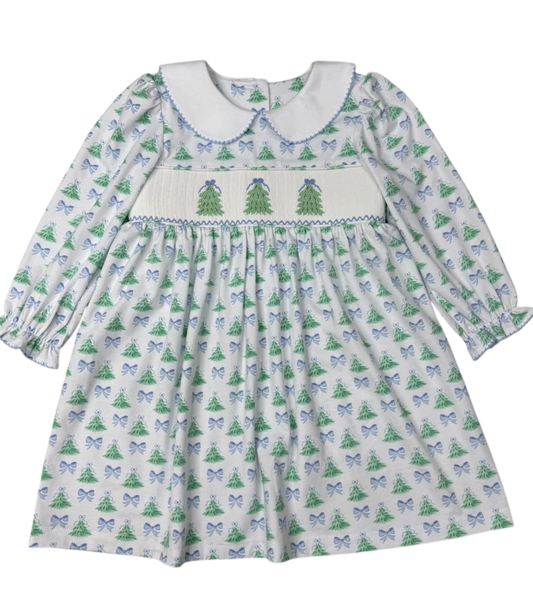 Three Sisters Christmas Tree Smocked Dress