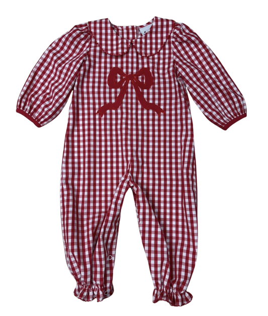 Delaney Red/White Check with Red Bow Romper