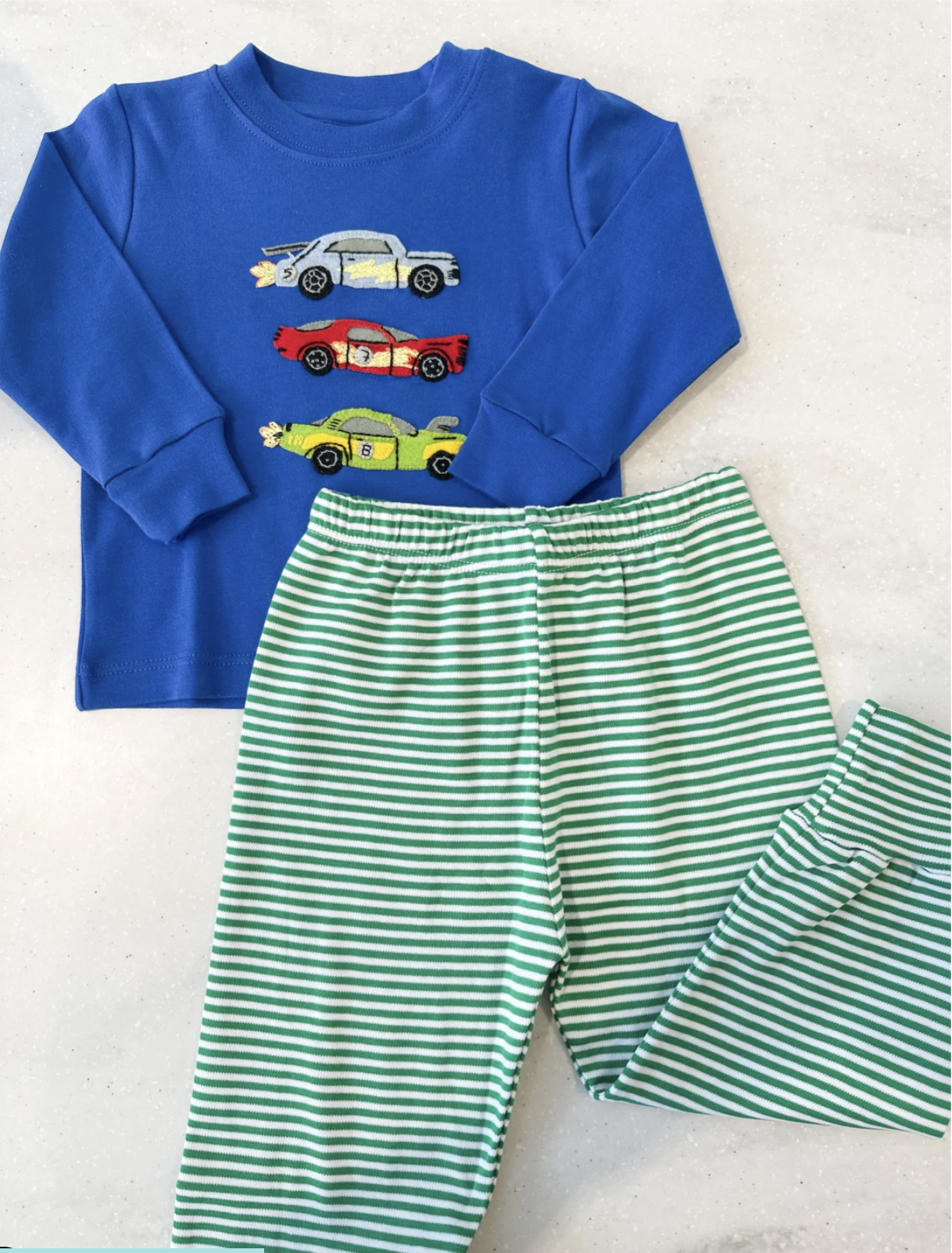 Squiggles Appliqued Racing Cars 2 pc Set