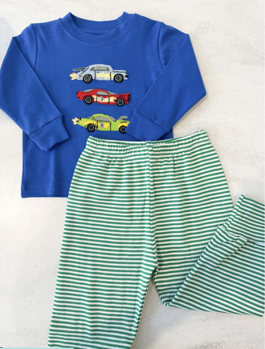 Squiggles Appliqued Racing Cars 2 pc Set