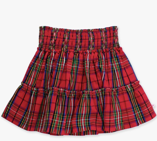 Ruffle Butts Red Nicholas Plaid Smocked Twirl Skirt