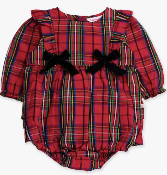 Ruffle Butts Red Nicholas Plaid L/S  Bow Romper
