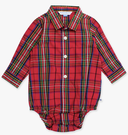 Ruffle Butts Red Nicholas Plaid L/S Button Down Bodysuit