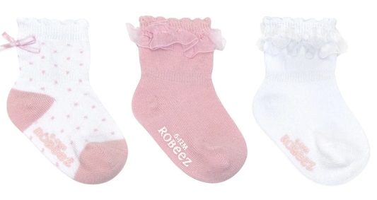 Robeez Frilly 3 Pk Lt Pink Non Skid Infant Socks