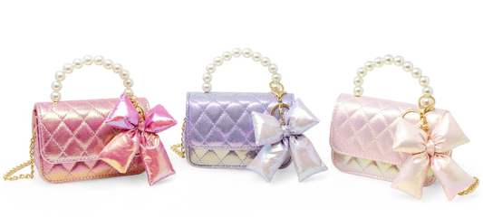 ZOMI GEMS Shiny Quilted Fluffy Bow Handbag