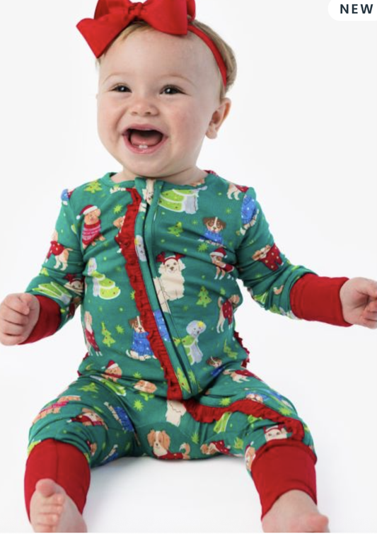RuffleButts Paw-liday Ruffle One Piece PJ