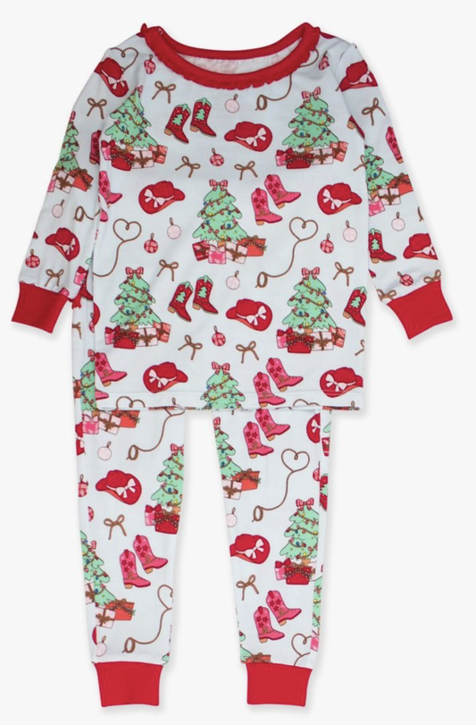 RuffleButts Yuletide Yeehaw Ruffle L/S PJ Set