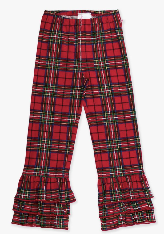 RuffleButts Red Nicholas Plaid Ruffle Flaire Pants