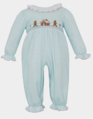 Petit Bebe Gingerbread House Aqua Knit Stipe L/S Footie- Girls