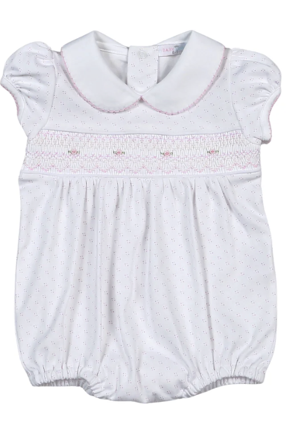 Baby Loren Sally Pink Dots Smocked Bubble