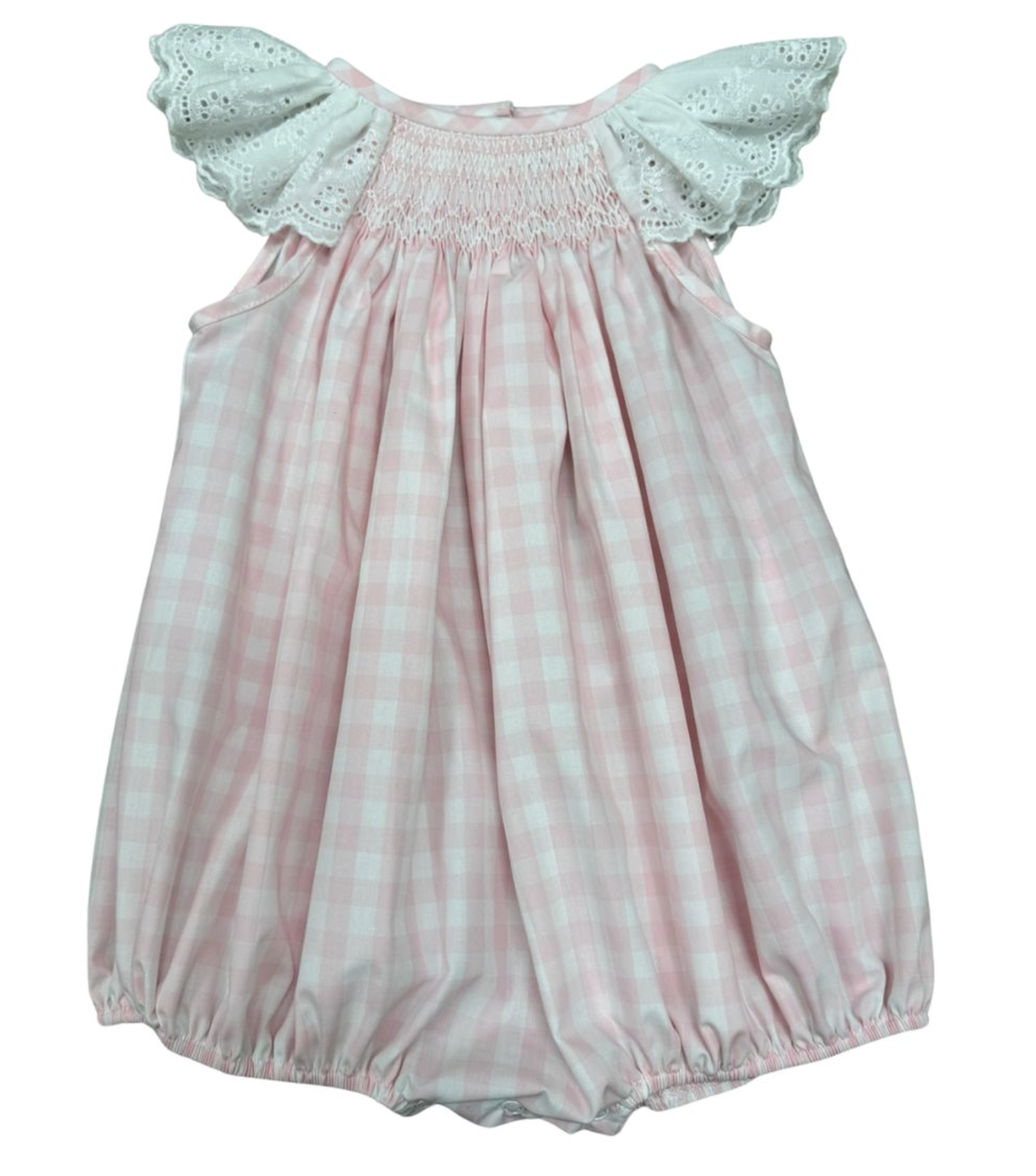 Delaney Pink Gingham Bubble with White Eyelet