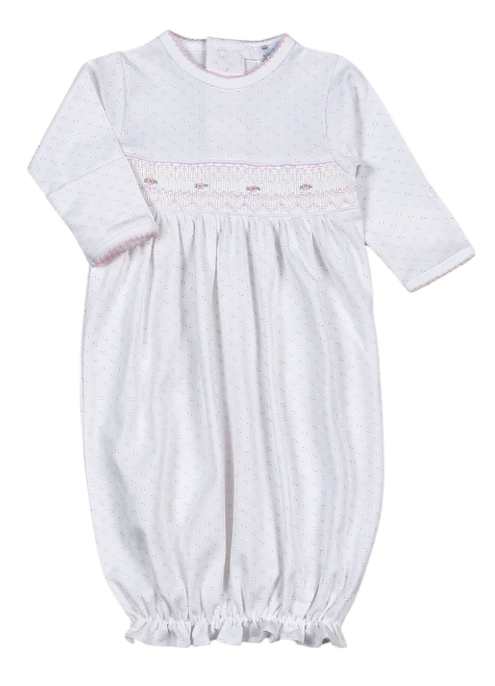 Baby Loren Sally Pink Pots Hand Smocked Pima Gown