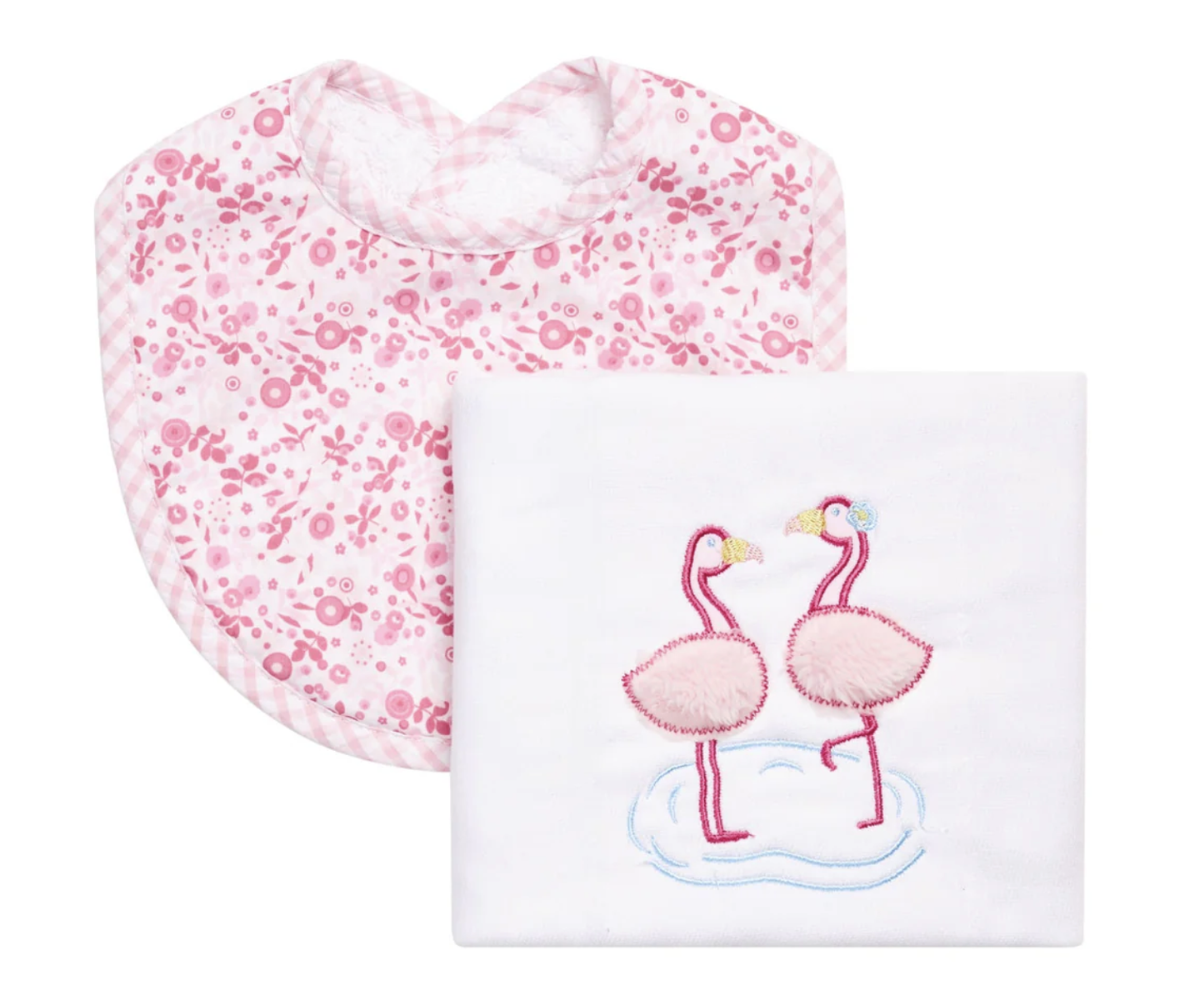 Fluffy Flamingo Bib & Burp Set