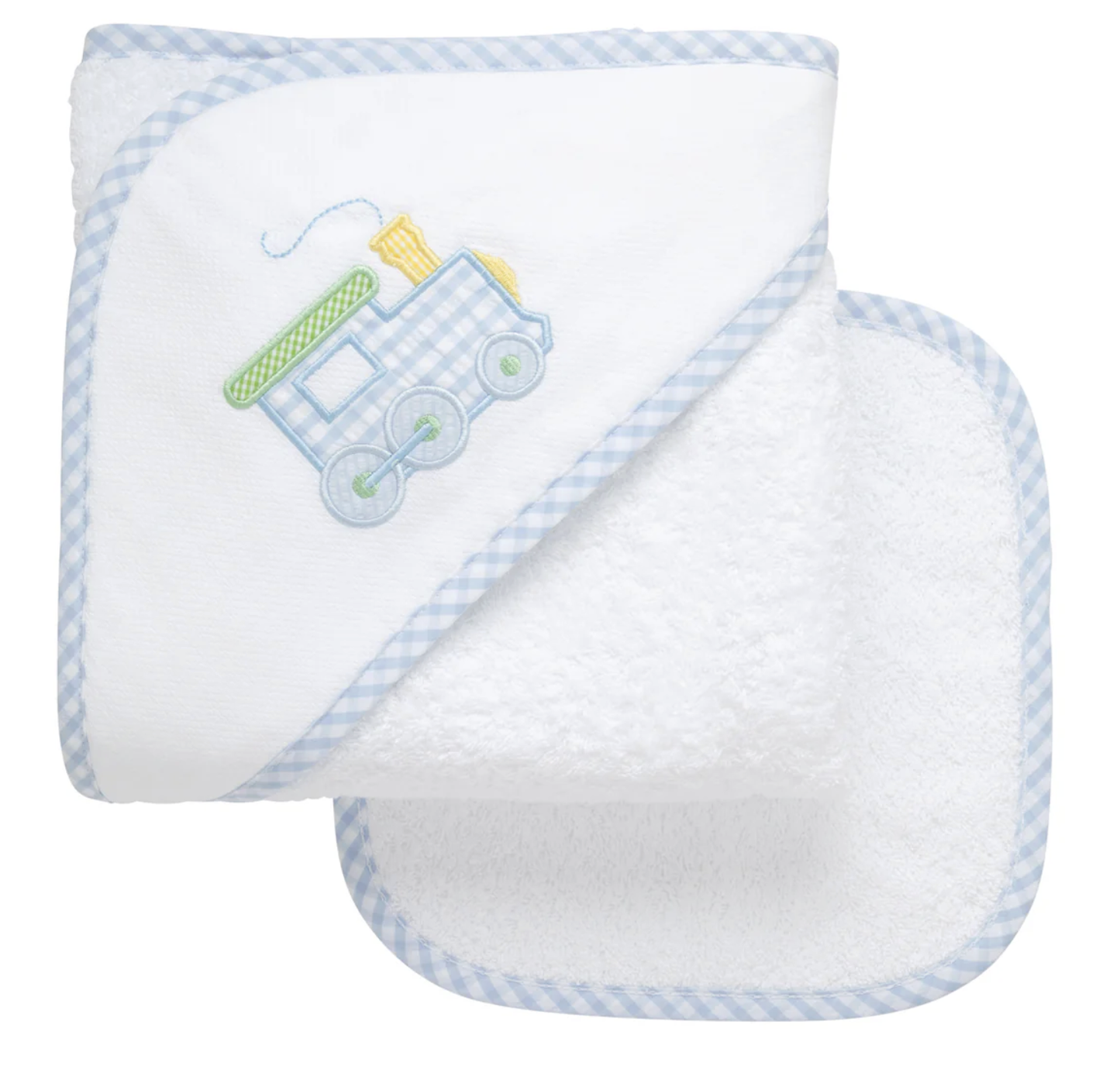 All Aboard Train Hooded Towel & Washcloth Set