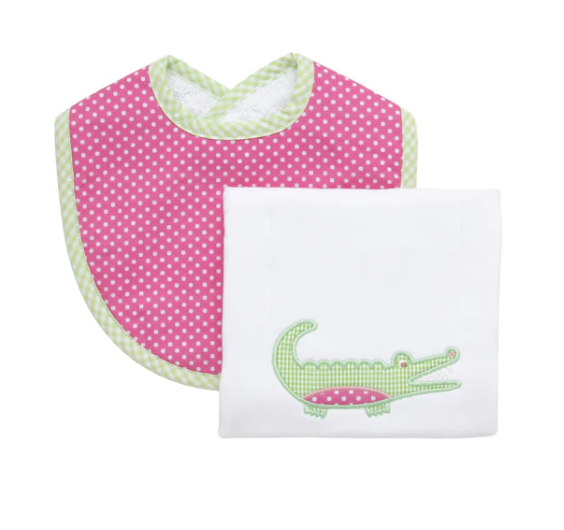 See ya Later Alligator Bib & Burp Set - Pink