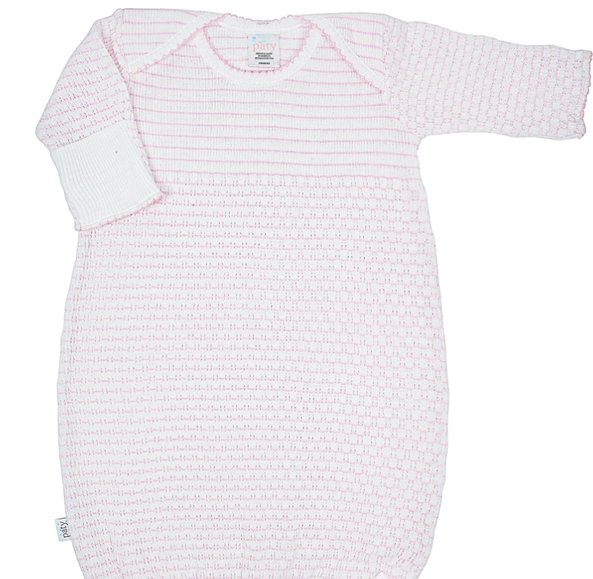 Paty Knit Pinstripe Overlap Shoulder Gown No Bow - Pink- NB
