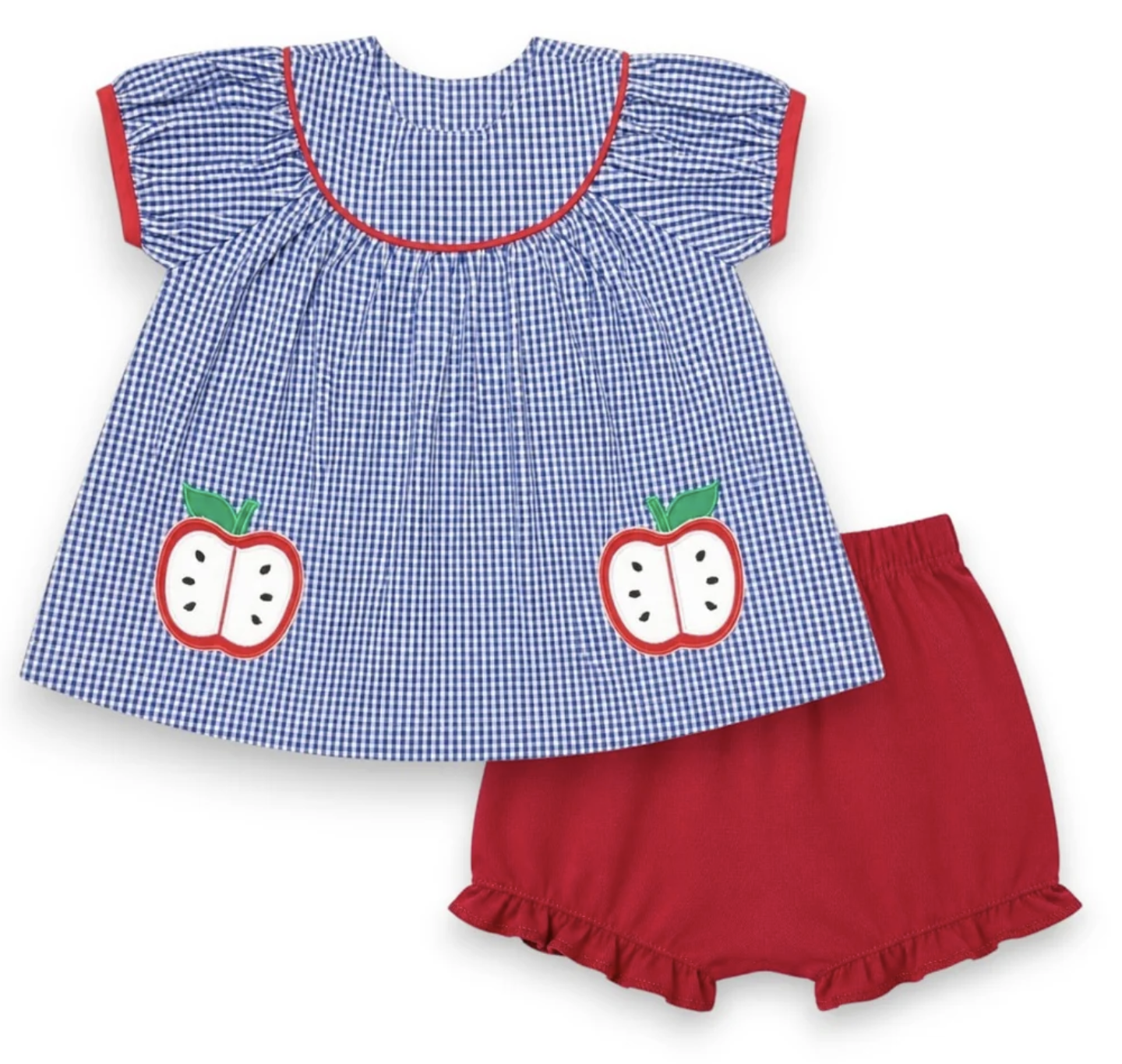 Delaney Girls Applique Apple Pockets Bloomer Set