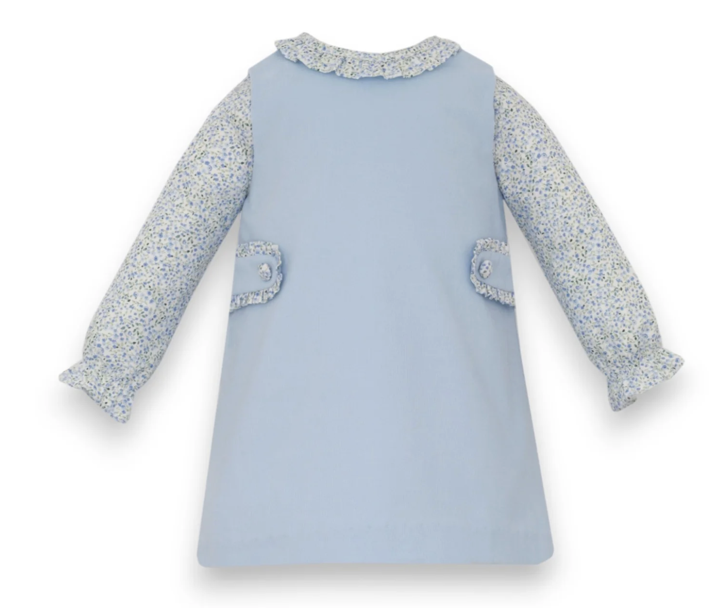 Petit Bebe Lt Blue Corduroy Jumper w/Blue Floral Print Blouse