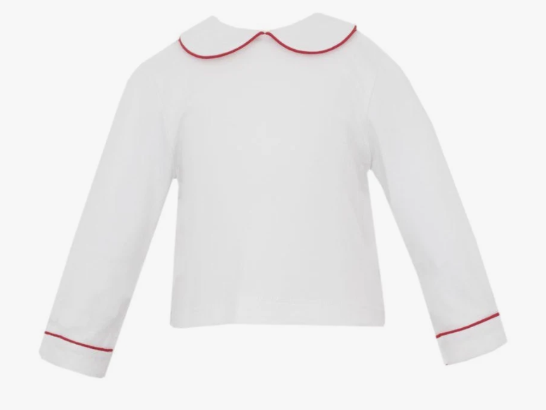 Petit Bebe White Knit Shirt w/Red Pipping - Boys