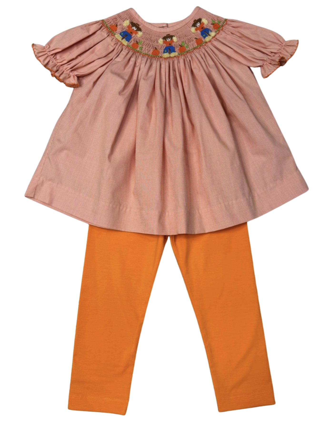 Delaney Orange Mirco Check Smocked SS Pant Set