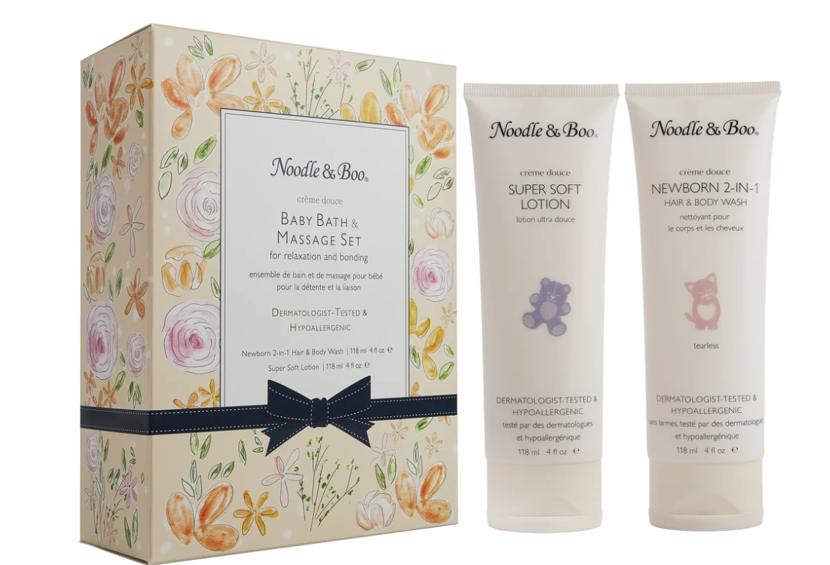 Noodle & Boo Baby Bath & Massage Set - Peach Flowers