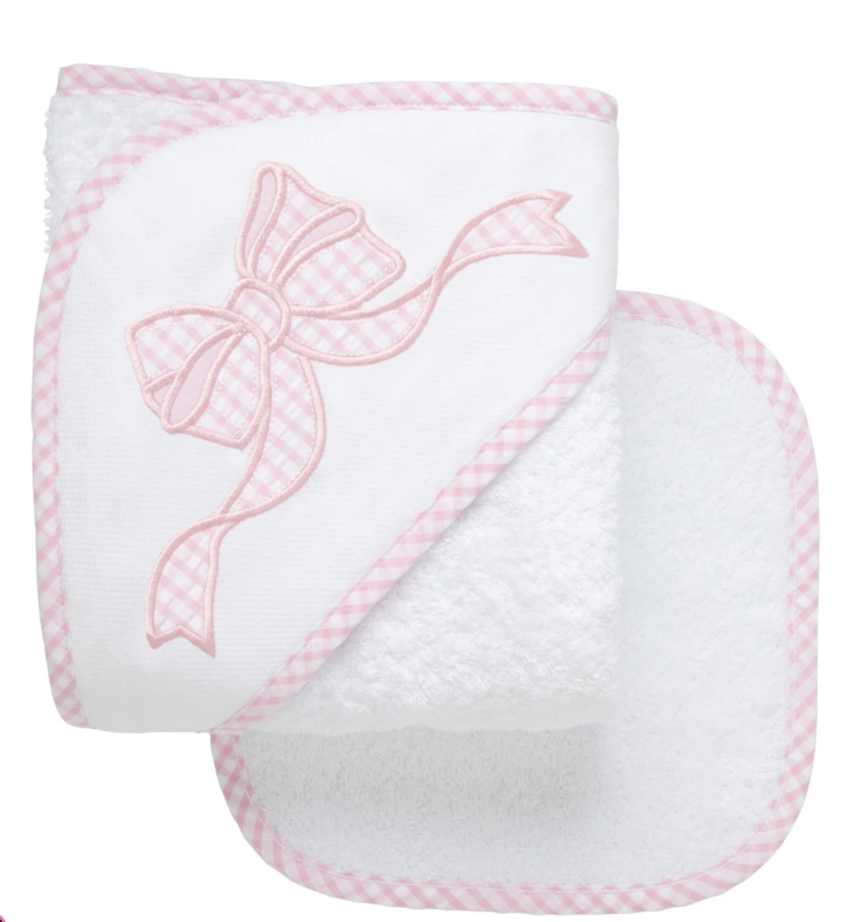3marthas Bow Hooded Towel & Washcloth Set- Pink in Pink